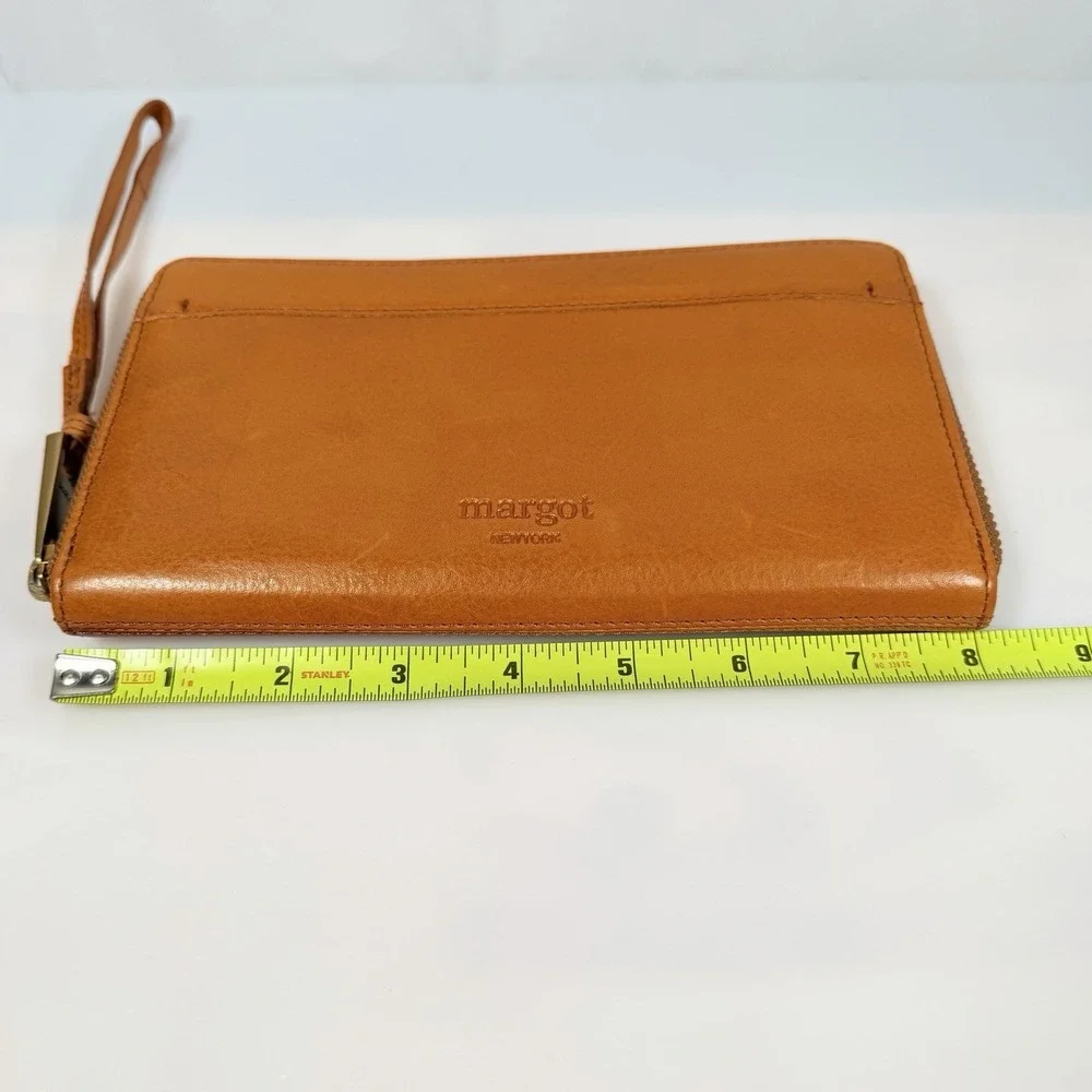 Margot New York Wallet Wrist Clutch Red Brown Leather Zipper